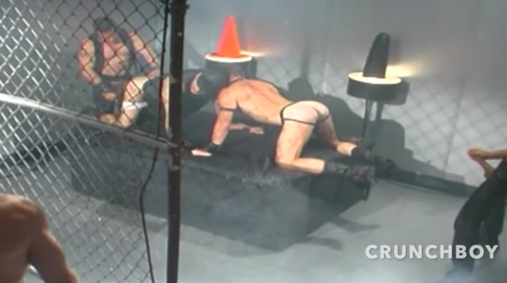 Hard partying in prison with muscular guys in fetish leather