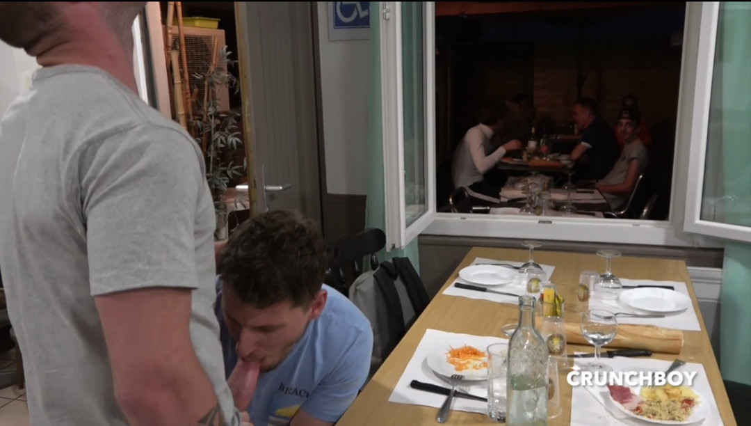Straight guy gets fucked in a restaurant in Bordeaux in front of everyone