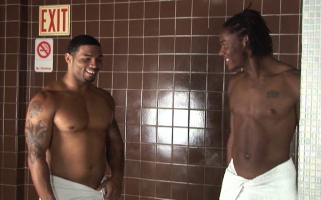 Fucked by two black dicks in the sauna