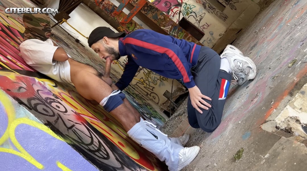 a genoux beur gay pompe la bite xxl de son pote arabe tbm domi