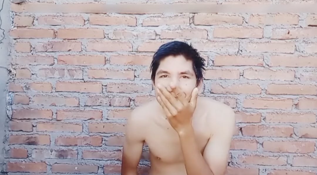 Hot guy excited in his backyard