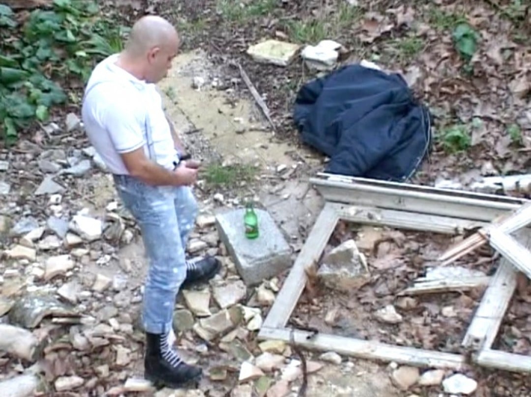 Tanked rascal masturbates in outdoors and drinks his own piss