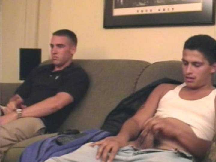 two handsome straight guys jerking off for fun